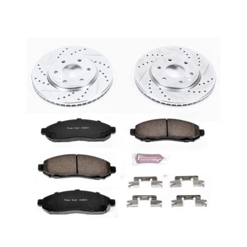 2012-2018 Suzuki Equator & 2009-2011 Nissan Frontier Front Z23 Evolution Sport Brake Upgrade Kit - Heavy Duty Drilled & Slotted Rotors with Carbon-Fiber Ceramic Pads - Premium Replacement