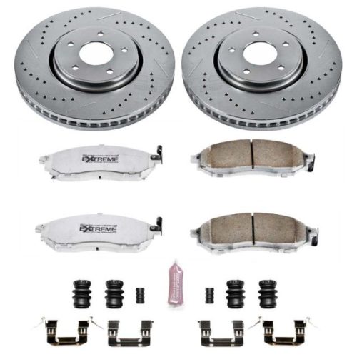 2005-2010 Infiniti FX35 Front Z26 Street Warrior Brake Upgrade Kit - Heavy-Duty Drilled & Slotted Rotors with Carbon-Fiber Ceramic Pads - Premium Replacement