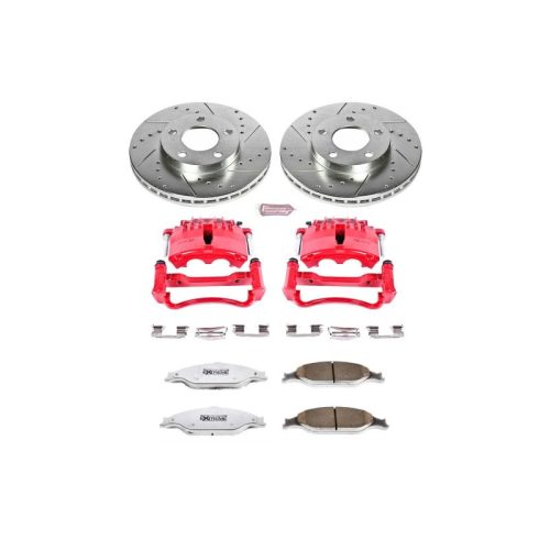 2000-2002 Ford Mustang Front Brake Performance Upgrade Kit with Drilled & Slotted Rotors, Carbon-Fiber Ceramic Pads, Powder Coated Calipers - Premium Replacement