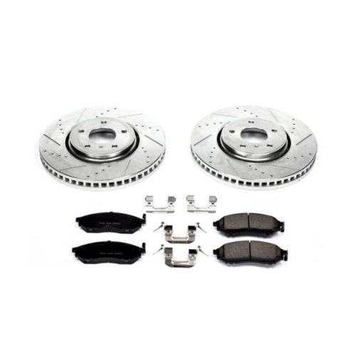 2005-2010 Infiniti FX35 & FX45 Front Brake Upgrade Kit with Drilled & Slotted Rotors and Carbon-Fiber Ceramic Brake Pads - Premium Replacement