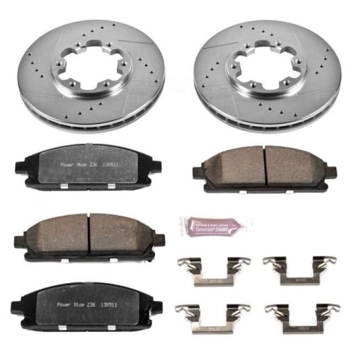 1996-1998 Nissan Pathfinder Front Z36 Truck & Tow Brake Upgrade Kit - Heavy-Duty Drilled & Slotted Rotors with Carbon-Fiber Ceramic Brake Pads - Premium Replacement