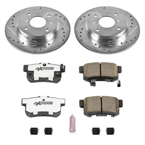 1994-1996 Honda Prelude Rear Z26 Street Warrior Brake Kit - Heavy-Duty Drilled & Slotted Rotor and Carbon-Fiber Ceramic Brake Pads - Premium Replacement