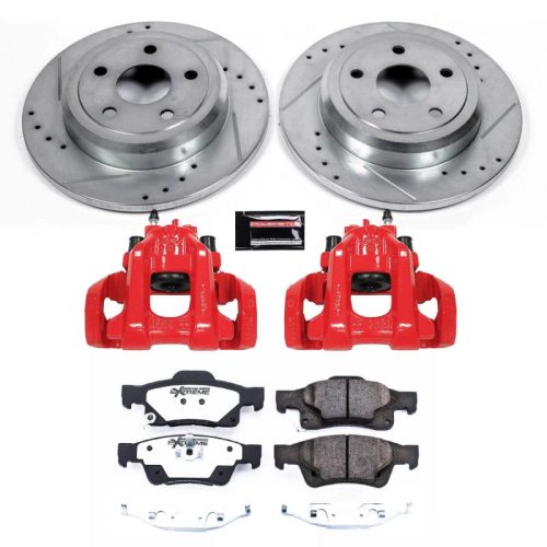 2011-2014 Jeep Grand Cherokee Rear PowerStop Z36 Truck & Tow Brake Upgrade Kit with Drilled & Slotted Rotors and Powder Coated Calipers - Premium Replacement