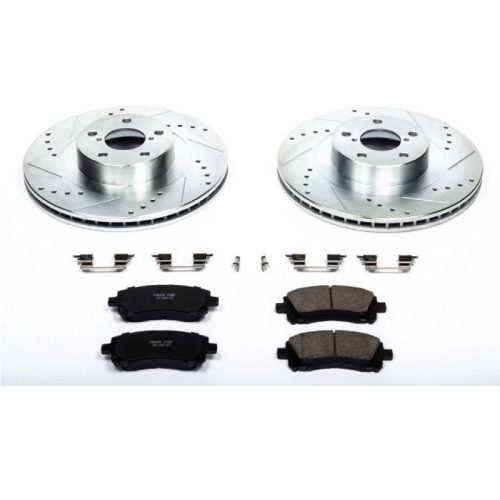 2001-2003 Subaru Impreza, 2001-2002 Subaru Legacy & Outback Heavy-Duty Drilled & Slotted Performance Brake Rotor and Carbon-Fiber Ceramic Brake Pad Upgrade - Premium Replacement