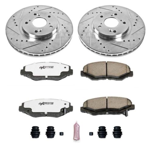 2003-2007 Honda Pilot Front Z26 Street Warrior Brake Upgrade Kit with Drilled and Slotted Rotors - Premium Heavy-Duty Replacement