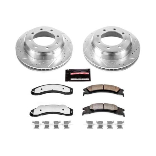 2008-2009 Ford E-150, E-250, E-350 Super Duty Heavy-Duty Truck & Tow Brake Upgrade Kit with Drilled & Slotted Rotors and Carbon-Fiber Ceramic Pads - Premium Replacement