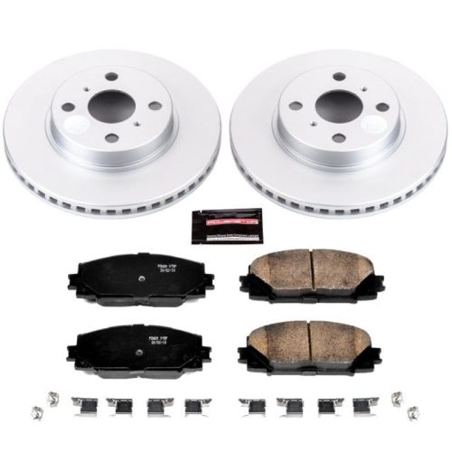 2012-2014 Toyota Prius C & 2013 Scion iQ Front Z17 Evolution Geomet Coated Brake Rotor and Ceramic Pad Assembly - Premium Replacement