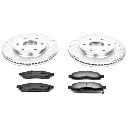 2005-2007 Nissan Titan & Infiniti QX56 Front Brake Rotor and Carbon-Fiber Ceramic Pad Upgrade - Heavy-Duty Performance, Drilled & Slotted Rotor, Premium Replacement