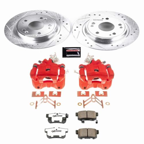 2005-2007 Honda Accord Rear Z26 Street Warrior Brake Upgrade Kit with Drilled & Slotted Rotors, Carbon-Fiber Ceramic Pads, Powder Coated Calipers - Premium Replacement