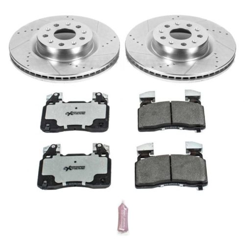 2016-2018 Chevrolet Camaro & Cadillac CT6 Front Z26 Street Warrior Brake Upgrade Kit - Heavy-Duty Drilled and Slotted Rotors with Carbon-Fiber Ceramic Pads - Premium Replacement