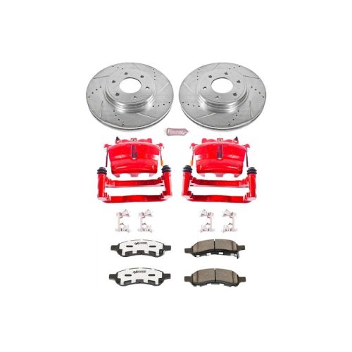 2006-2009 Chevrolet Trailblazer & Saab 9-7x Front Z26 Street Warrior Brake Upgrade Kit with Drilled & Slotted Rotors - Premium Replacement