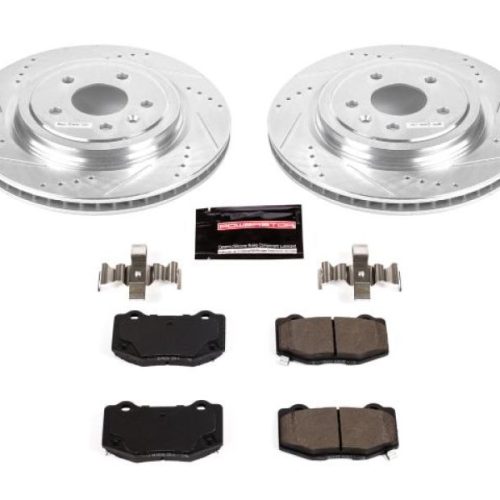 2014-2019 Chevrolet Corvette Rear Brake Rotor and Carbon-Fiber Ceramic Brake Pads Upgrade - Heavy Duty Drilled & Slotted Performance Brake System by PowerStop Part K6535