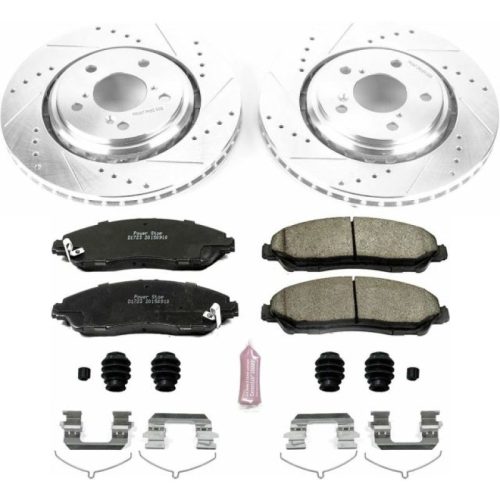 2016-2017 Honda Pilot & Ridgeline Heavy Duty Brake Upgrade Kit with Drilled & Slotted Rotors and Carbon-Fiber Ceramic Pads - Premium Replacement