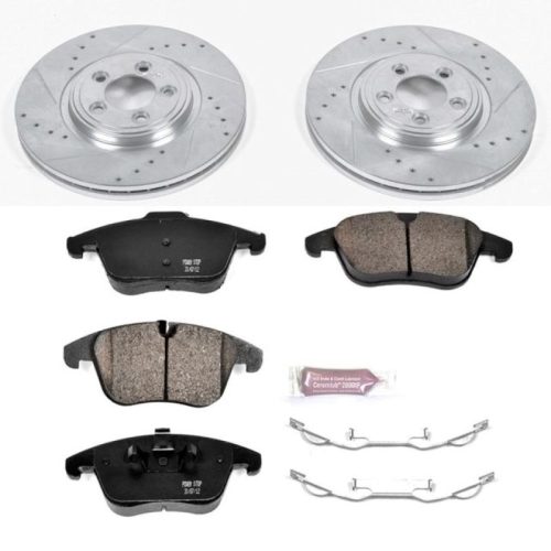 2006-2010 Jaguar S-Type & XF Front Brake Upgrade Kit with Drilled & Slotted Rotors and Carbon-Fiber Ceramic Pads - Premium Replacement