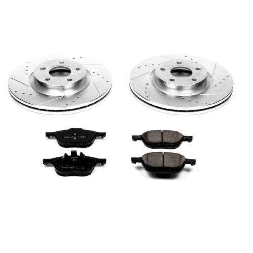 2004-2013 Volvo S40, V50, C30 Heavy-Duty Drilled & Slotted Brake Rotor with Carbon-Fiber Ceramic Pads - Premium Replacement