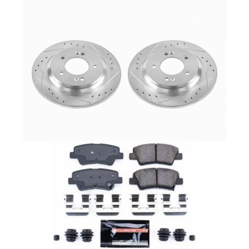 2014-2016 Hyundai Sonata & Kia Cadenza Rear Heavy-Duty Drilled & Slotted Brake Rotor and Carbon-Fiber Ceramic Brake Pad Upgrade - Premium Replacement