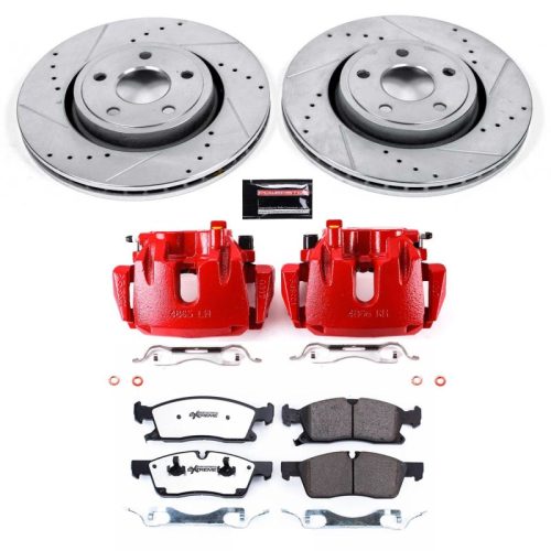 2011-2012 Jeep Grand Cherokee & 2011-2012 Dodge Durango Heavy-Duty Truck & Tow Brake Upgrade Kit with Drilled & Slotted Rotors, Carbon-Fiber Ceramic Brake Pads, Powder Coated Calipers - Premium Replacement