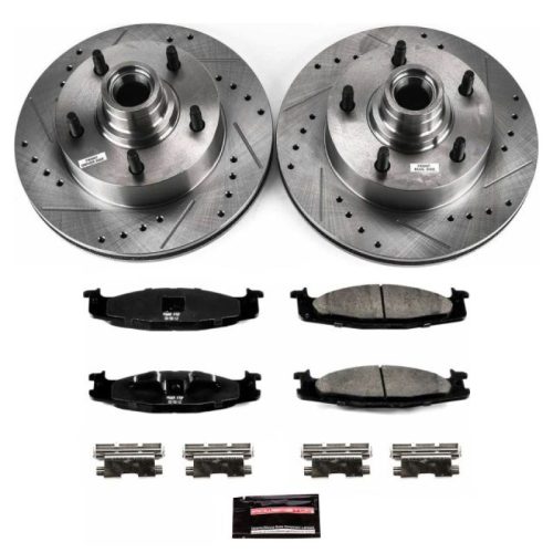1997-2003 Ford E-150 Econoline Club Wagon Front Brake Rotor and Pad Assembly - Heavy-Duty Drilled & Slotted Performance Upgrade with Carbon-Fiber Ceramic Pads - Premium Replacement