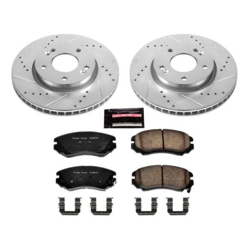 2010-2011 Kia Soul Front Brake Rotor and Carbon-Fiber Ceramic Brake Pad Assembly - Heavy-Duty Drilled & Slotted Performance Upgrade by PowerStop Part K5913