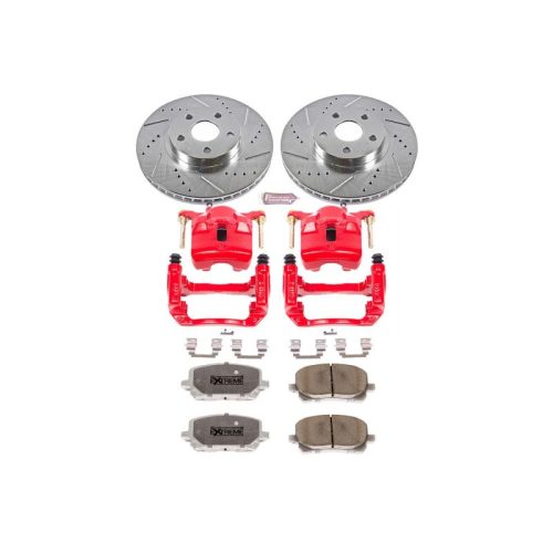 2003-2008 Toyota Corolla & Pontiac Vibe Front Z26 Street Warrior Brake Upgrade Kit - Heavy-Duty Drilled & Slotted Rotors with Carbon-Fiber Ceramic Pads and Powder Coated Calipers - Premium Replacement