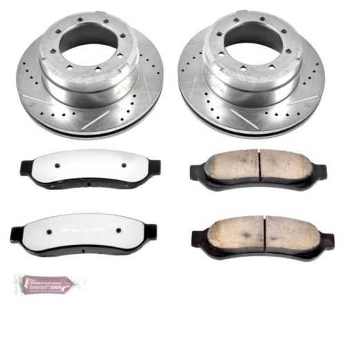 2010 Ford F-350 Super Duty Rear Brake System Upgrade - Heavy-Duty Drilled & Slotted Rotors with Carbon-Fiber Ceramic Brake Pads - Premium Replacement