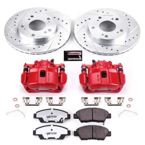 2011-2015 Honda CR-Z Front Z26 Street Warrior Brake Upgrade Kit with Drilled & Slotted Rotors, Carbon-Fiber Ceramic Pads, Powder Coated Calipers - Premium Replacement