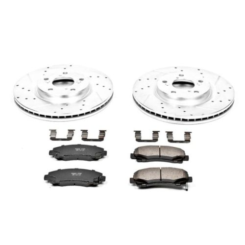 2009-2013 Acura TL Front Z23 Evolution Sport Drilled & Slotted Brake Rotor and Carbon-Fiber Ceramic Brake Pad Assembly - Premium Heavy-Duty Replacement