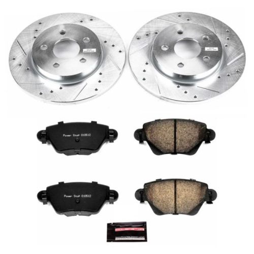 2002-2005 Jaguar X-Type Rear Brake Rotor and Carbon-Fiber Ceramic Brake Pad Upgrade - Heavy Duty Drilled & Slotted Rotor Assembly with Hardware - Premium Replacement