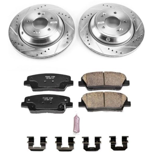 2011-2015 Hyundai Equus Rear Z23 Evolution Sport Brake Upgrade Kit - Drilled & Slotted Rotors with Carbon-Fiber Ceramic Pads for Heavy-Duty Towing and Daily Driving - Premium Replacement