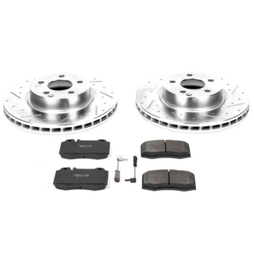 2003-2006 Mercedes-Benz E500 & E350 Front Z23 Evolution Sport Brake Upgrade Kit - Heavy Duty Drilled & Slotted Rotors with Carbon-Fiber Ceramic Pads - Premium Replacement