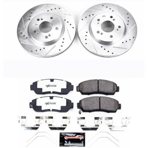 2012-2015 Honda Crosstour & CR-V Front Z26 Street Warrior Brake Upgrade Kit - Heavy-Duty Drilled & Slotted Rotor and Carbon-Fiber Ceramic Brake Pads - Premium Replacement