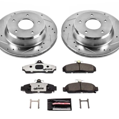 1984-1987 Chevrolet Corvette Front Z26 Street Warrior Brake Kit - Heavy-Duty Drilled & Slotted Rotor Performance Upgrade with Carbon-Fiber Ceramic Pads - Premium Replacement