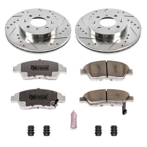 2003-2005 Honda Civic Front Z26 Street Warrior Brake Upgrade Kit - Heavy-Duty Drilled & Slotted Rotors with Carbon-Fiber Ceramic Brake Pads - Premium Replacement