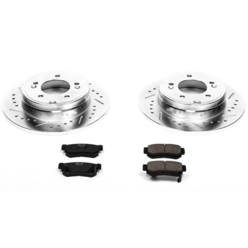 2006-2008 Hyundai Sonata Rear Brake Rotors and Carbon-Fiber Ceramic Brake Pads - Heavy-Duty Drilled & Slotted Performance Upgrade - Premium Replacement