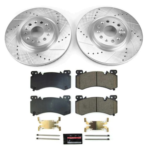 2022 Cadillac XT6 Front Brake Rotor and Carbon-Fiber Ceramic Brake Pad Assembly - Heavy-Duty Drilled & Slotted Performance Upgrade by PowerStop Part K9076