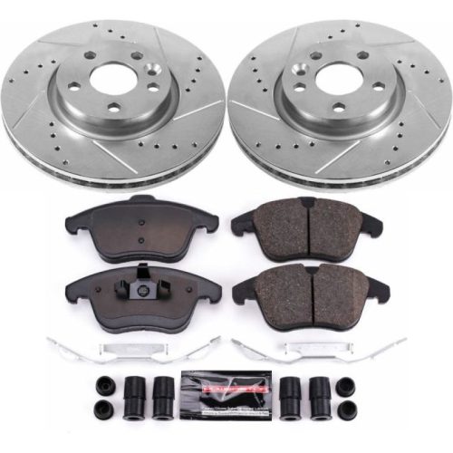 2015-2018 Volvo S60 Front Brake Rotor and Carbon-Fiber Ceramic Pad Assembly - Heavy-Duty Drilled & Slotted Brake Upgrade Kit - Premium Replacement