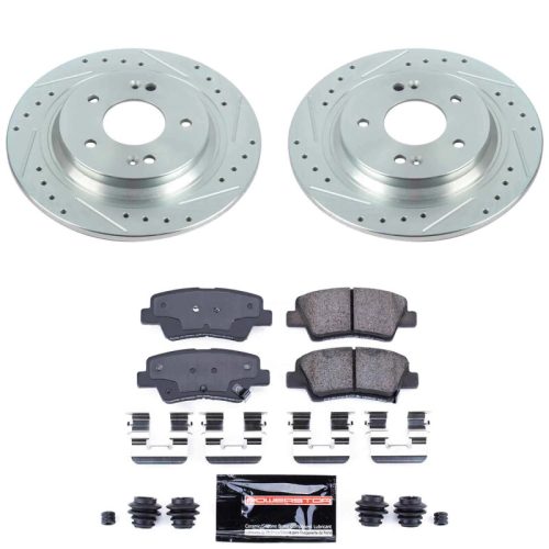 2022-2023 Hyundai Kona AWD Rear Brake Rotor and Carbon-Fiber Ceramic Brake Pad Assembly - Heavy-Duty Drilled & Slotted Performance Upgrade by PowerStop Part K9271