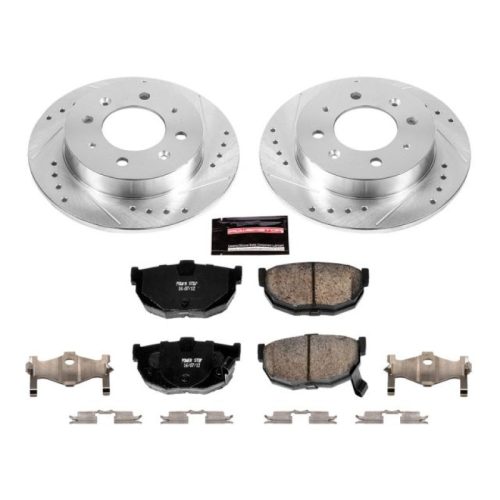 2004-2005 Kia Spectra Rear Z23 Evolution Sport Brake Upgrade Kit with Drilled & Slotted Rotors and Carbon-Fiber Ceramic Pads - Premium Replacement