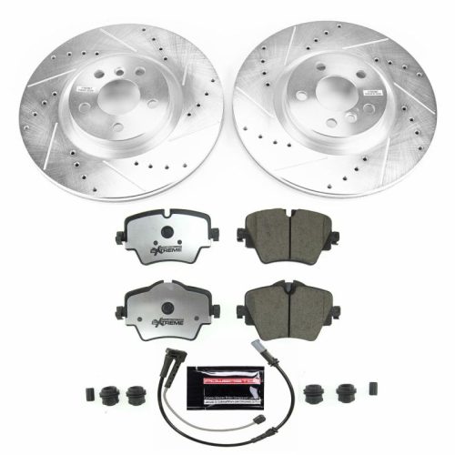 2016-2018 BMW X1, 2017-2018 Mini Cooper Countryman Front PowerStop Z26 Street Warrior Brake Upgrade Kit - Heavy Duty Drilled & Slotted Rotors with Carbon-Fiber Ceramic Pads for Performance and Towing