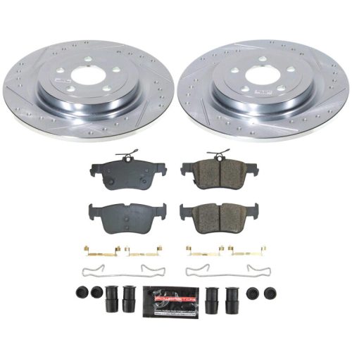 2021-2023 Ford Mustang Mach-E Rear Z23 Evolution Brake Upgrade Kit - Premium Heavy-Duty Drilled & Slotted Rotor and Carbon-Fiber Ceramic Brake Pads