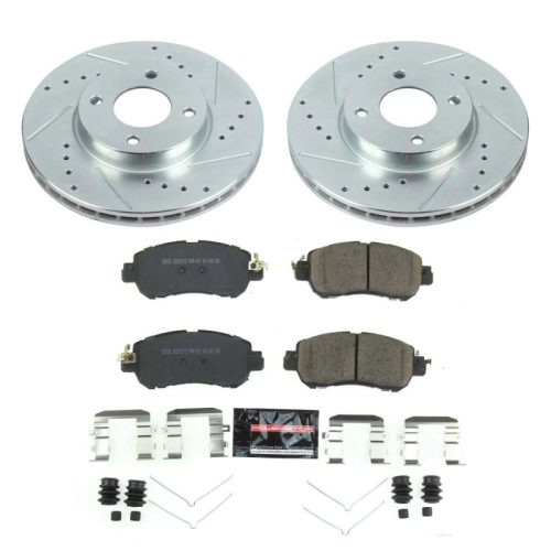 2018-2021 Nissan Kicks Front Z23 Evolution Sport Brake Upgrade Kit - Premium Heavy-Duty Drilled & Slotted Rotor and Carbon-Fiber Ceramic Brake Pads