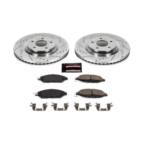 2013-2014 Infiniti JX35 & Nissan Pathfinder Heavy-Duty Drilled & Slotted Brake Rotors with Carbon-Fiber Ceramic Pads - Premium Replacement