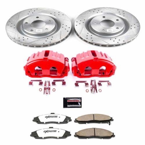 2005-2013 Chevrolet Corvette Front Z26 Street Warrior Brake Upgrade Kit with Drilled & Slotted Rotors and Powder Coated Calipers - Premium Replacement