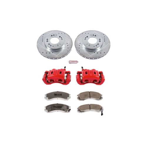 1994-1999 Mitsubishi Eclipse & 1994-1997 Eagle Talon Front Brake Upgrade Kit with Drilled & Slotted Rotors, Carbon-Fiber Ceramic Pads, Powder Coated Calipers - Premium Replacement