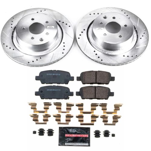 2014-2015 Infiniti Q60 Rear Brake Upgrade Kit with Drilled & Slotted Rotors and Carbon-Fiber Ceramic Pads - Premium Heavy-Duty Replacement