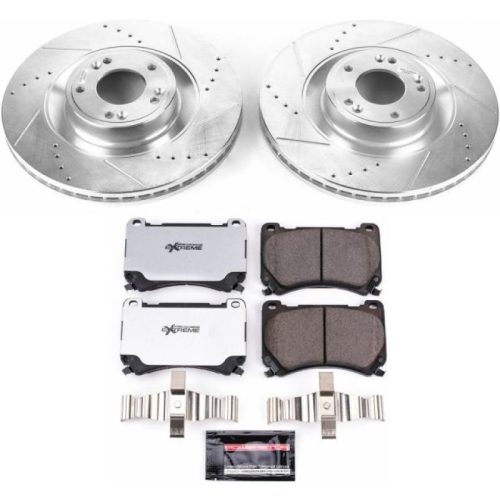 2011-2014 Hyundai Equus & 2012 Hyundai Genesis Front Z26 Street Warrior Brake Upgrade Kit - Heavy Duty Drilled & Slotted Rotors with Carbon-Fiber Ceramic Pads - Premium Replacement