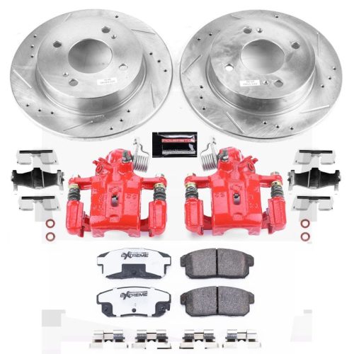 2001-2002 Infiniti G20 Rear Brake Upgrade Kit with Drilled & Slotted Rotors, Carbon-Fiber Ceramic Pads, Powder Coated Calipers - Premium Replacement