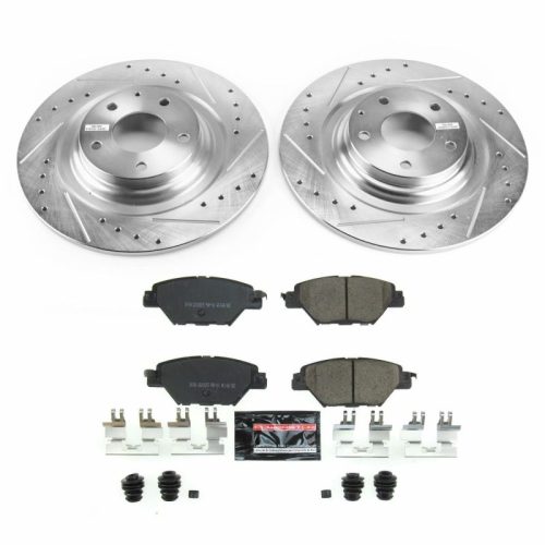 2016-2018 Mazda CX-9 Rear PowerStop Z23 Evolution Sport Brake Upgrade Kit - Heavy-Duty Drilled & Slotted Rotor with Carbon-Fiber Ceramic Pads, Hardware & Low Dust Performance - Premium Replacement