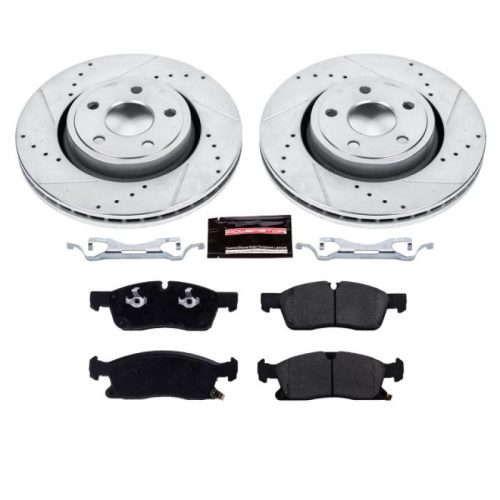 2016-2017 Jeep Grand Cherokee Front Z23 Evolution Sport Brake Kit with Drilled & Slotted Rotors and Carbon-Fiber Ceramic Pads - Premium Replacement