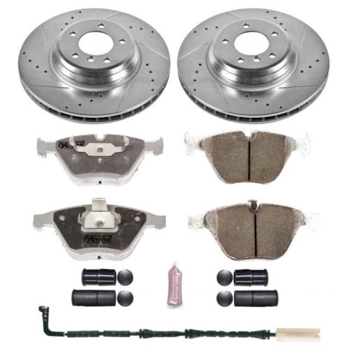 2007-2010 BMW 335i & 335d Front Heavy-Duty Drilled & Slotted Brake Rotor and Carbon-Fiber Ceramic Brake Pad Assembly - Premium Replacement